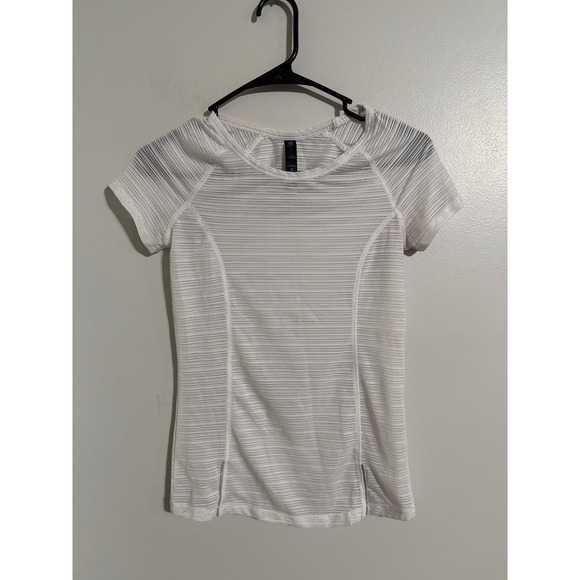 90 Degree By Reflex Tops - 90 Degree by Reflex Womens White Striped Mesh Short Sleeve Activewear Top XS